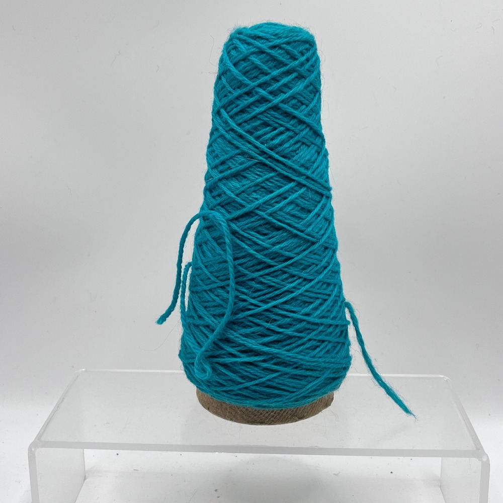 Vintage 100% Pure Virgin Wool Yarn Cone Ming Green Teal Knitting Weaving